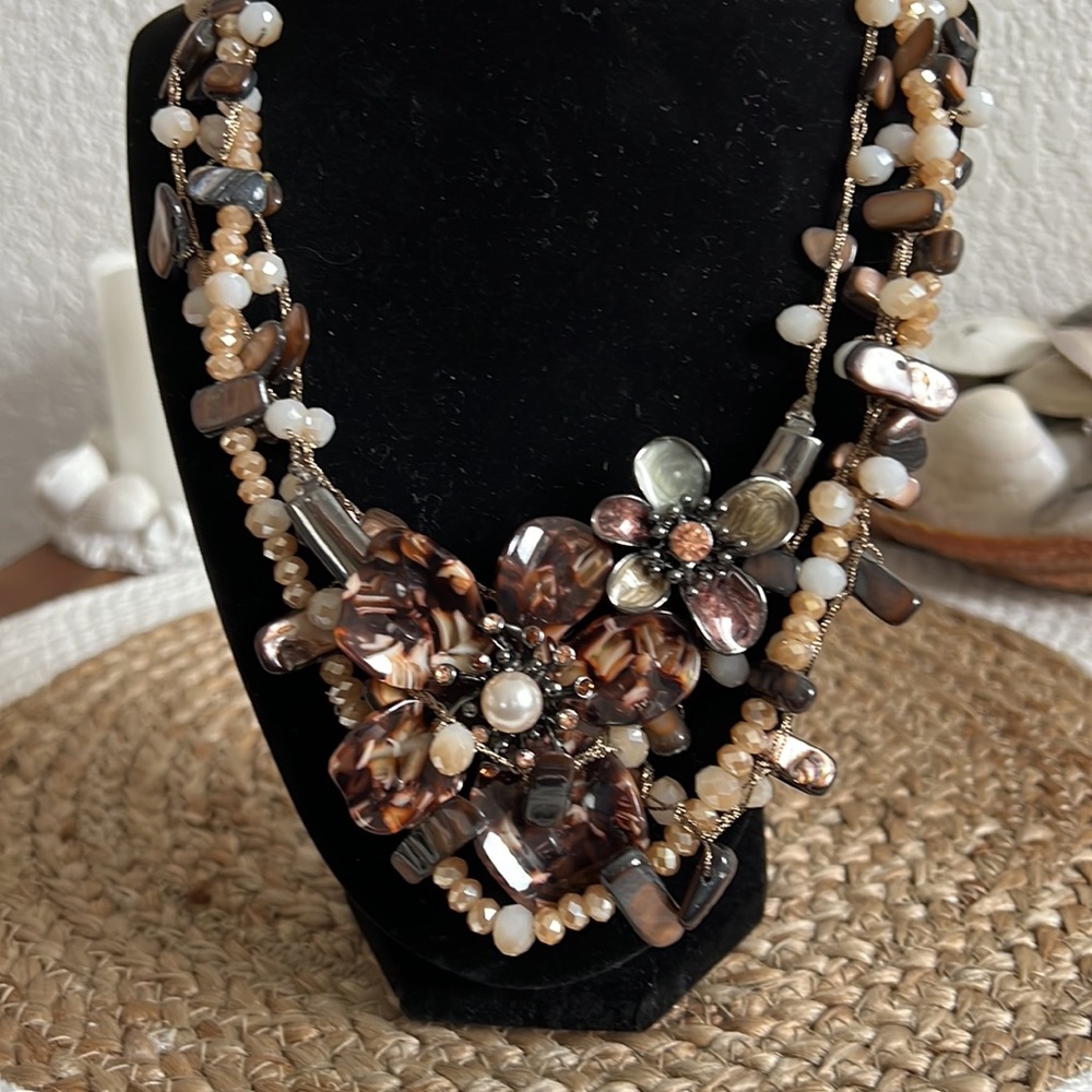 Artisan-Made Statement Brown Flower Necklace Made… - image 2